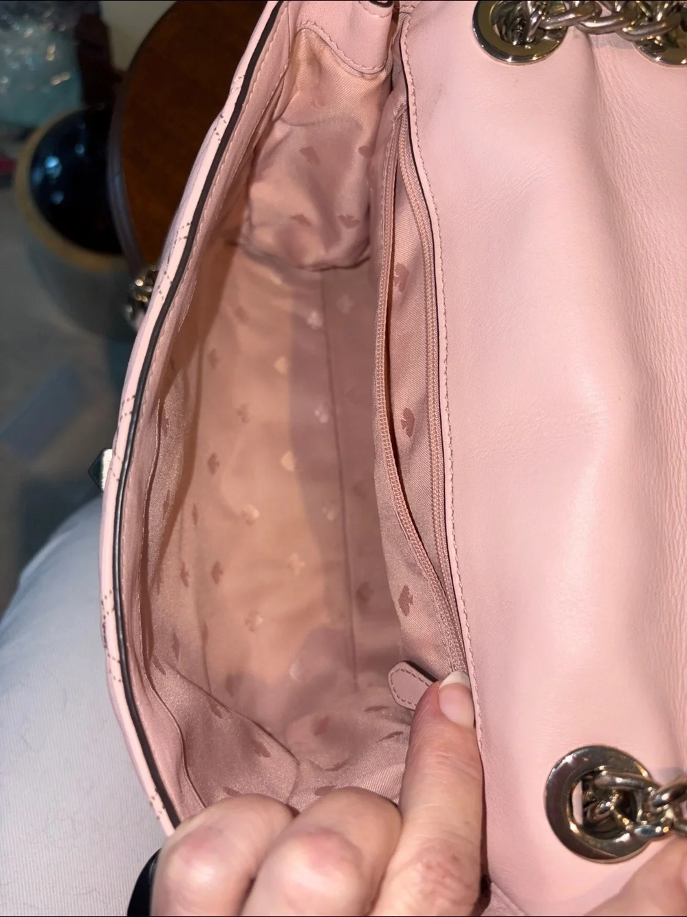 Kate spade  shoulder/Crossbody bag  quilted turn lock flap DUSTY pink blush  EUC
